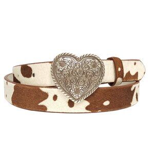 Western Silver Heart Buckle in Cow Hair Leather